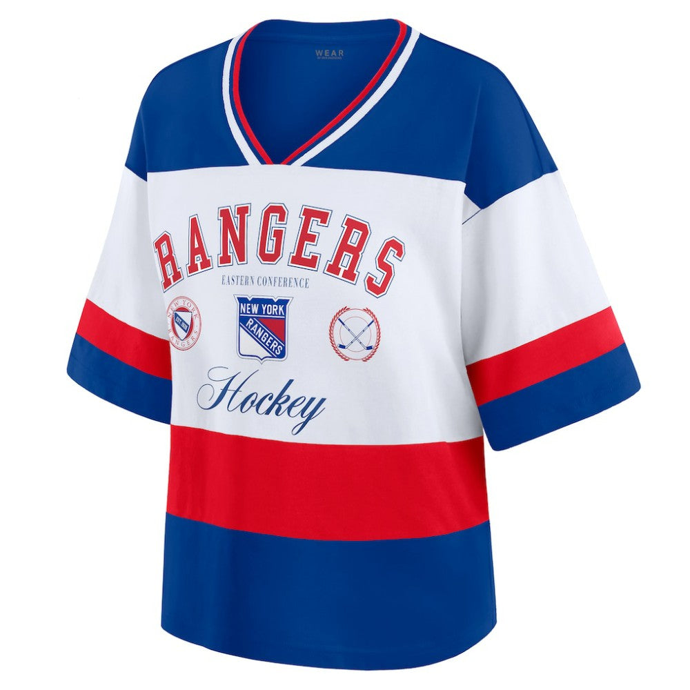 New York Rangers WEAR by Erin Andrews Women's Jersey Style Tee - Blue/White Jerseys