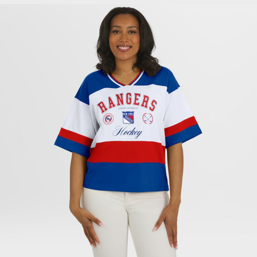 New York Rangers WEAR by Erin Andrews Women's Jersey Style Tee - Blue/White Jerseys