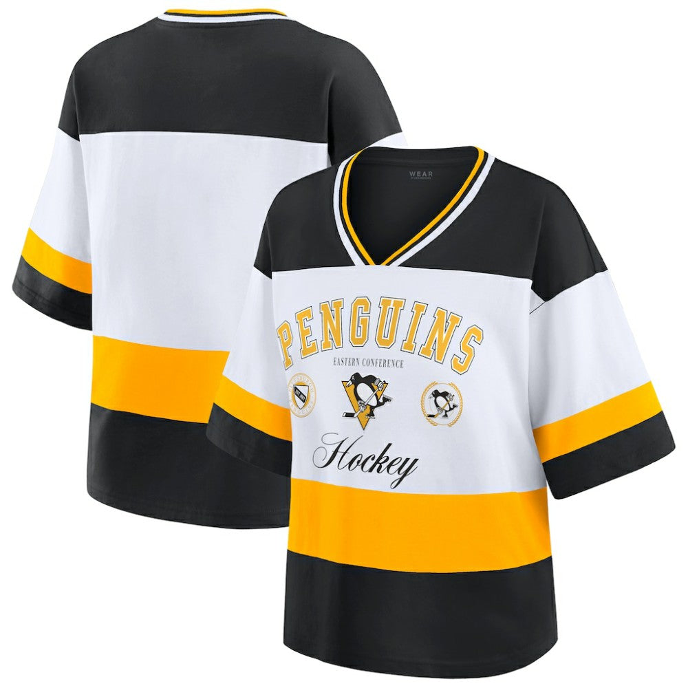 Pittsburgh Penguins WEAR by Erin Andrews Women's Jersey Style Tee - Black/White Jerseys