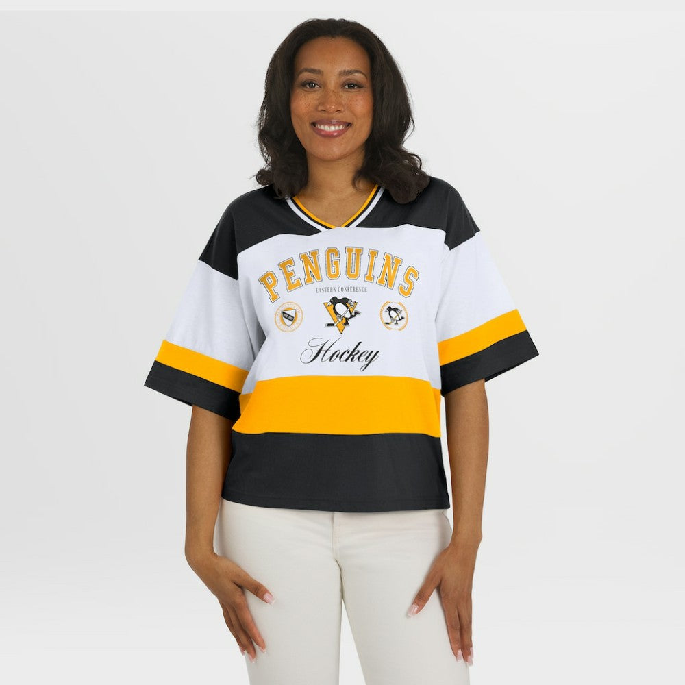 Pittsburgh Penguins WEAR by Erin Andrews Women's Jersey Style Tee - Black/White Jerseys