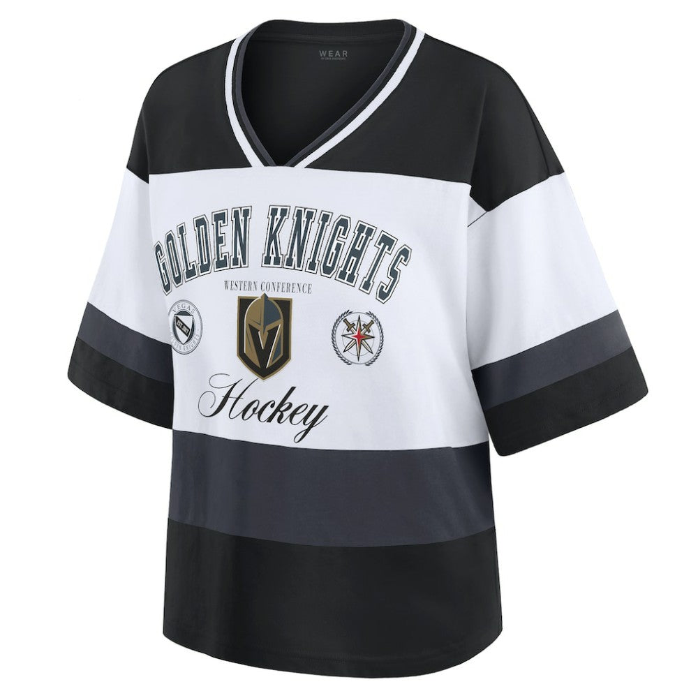 Vegas Golden Knights WEAR by Erin Andrews Women's Jersey Style Tee - Black/White Jerseys