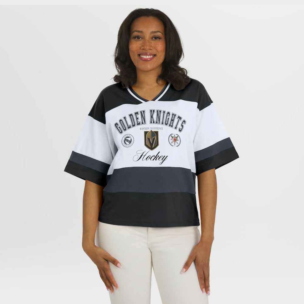 Vegas Golden Knights WEAR by Erin Andrews Women's Jersey Style Tee - Black/White Jerseys