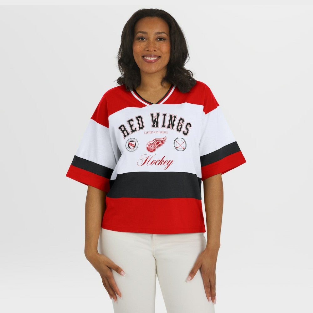 Detroit Red Wings WEAR by Erin Andrews Women's Jersey Style Tee - Red/White Jerseys