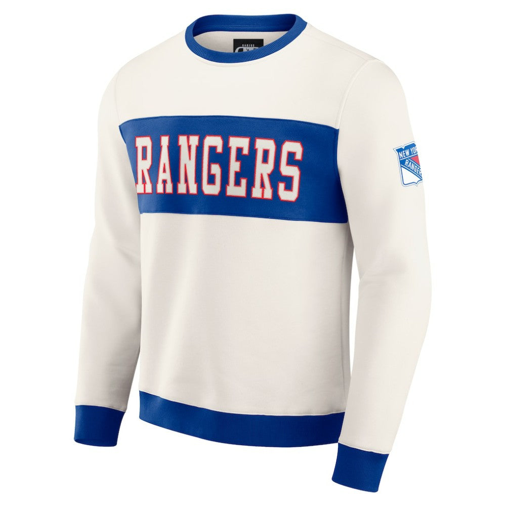 New York Rangers Darius Rucker Collection by Fanatics Colorblock Pullover Sweatshirt - Cream Sweatshirts