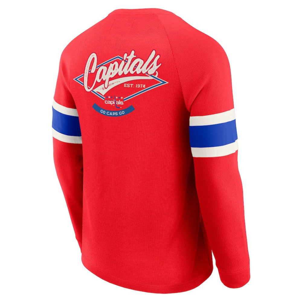Washington Capitals Darius Rucker Collection by Fanatics Waffle-Knit Raglan Long Sleeve Henley T-Shirt - Red T-shirts