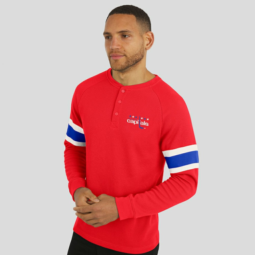 Washington Capitals Darius Rucker Collection by Fanatics Waffle-Knit Raglan Long Sleeve Henley T-Shirt - Red T-shirts