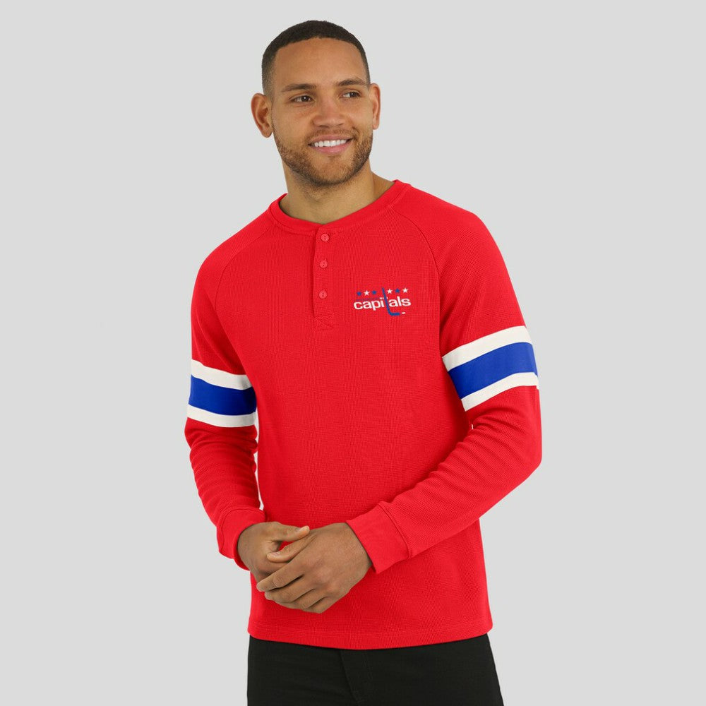 Washington Capitals Darius Rucker Collection by Fanatics Waffle-Knit Raglan Long Sleeve Henley T-Shirt - Red T-shirts