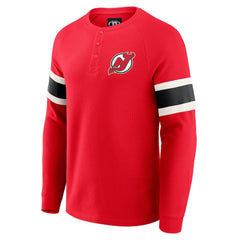 New Jersey Devils Darius Rucker Collection by Fanatics Waffle-Knit Raglan Long Sleeve Henley T-Shirt - Red T-shirts
