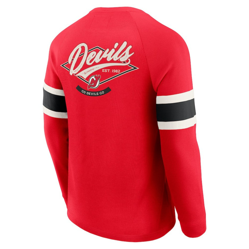 New Jersey Devils Darius Rucker Collection by Fanatics Waffle-Knit Raglan Long Sleeve Henley T-Shirt - Red T-shirts