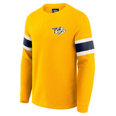 Nashville Predators Darius Rucker Collection by Fanatics Waffle-Knit Raglan Long Sleeve Henley T-Shirt - Gold T-shirts
