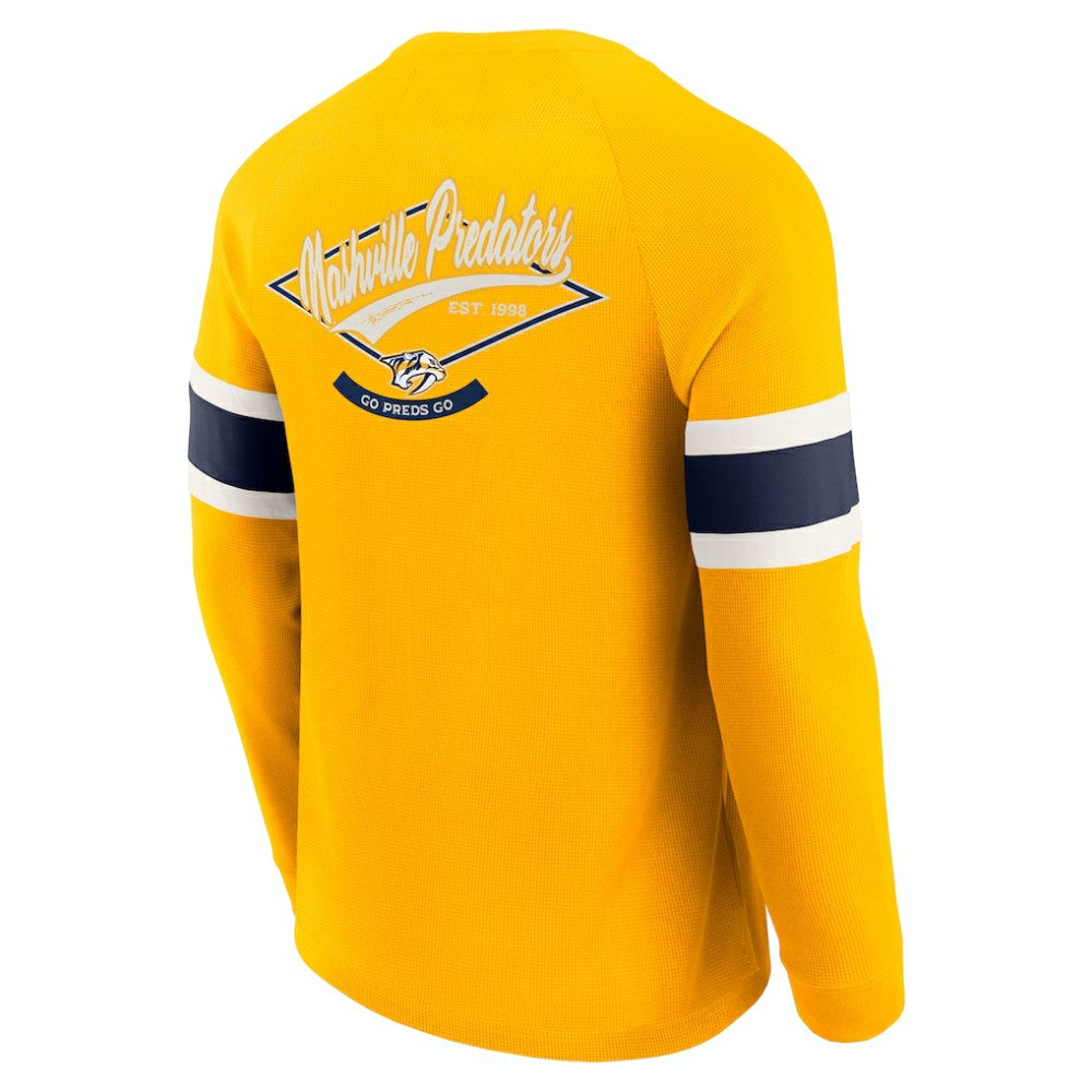Nashville Predators Darius Rucker Collection by Fanatics Waffle-Knit Raglan Long Sleeve Henley T-Shirt - Gold T-shirts