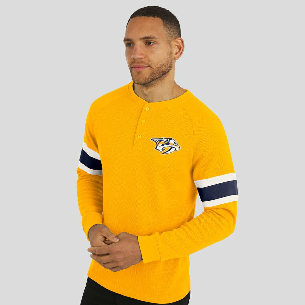 Nashville Predators Darius Rucker Collection by Fanatics Waffle-Knit Raglan Long Sleeve Henley T-Shirt - Gold T-shirts