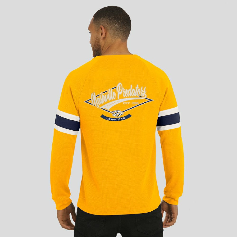 Nashville Predators Darius Rucker Collection by Fanatics Waffle-Knit Raglan Long Sleeve Henley T-Shirt - Gold T-shirts