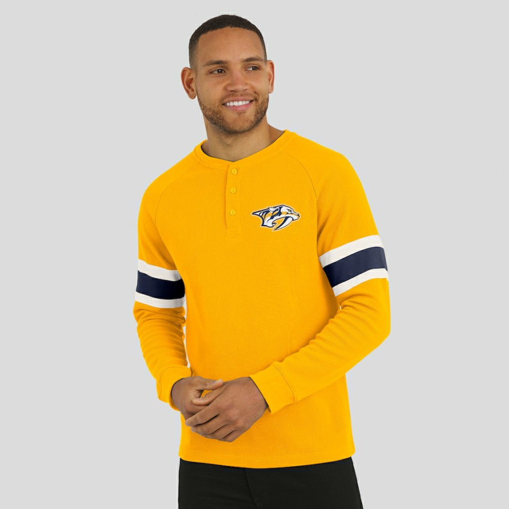 Nashville Predators Darius Rucker Collection by Fanatics Waffle-Knit Raglan Long Sleeve Henley T-Shirt - Gold T-shirts