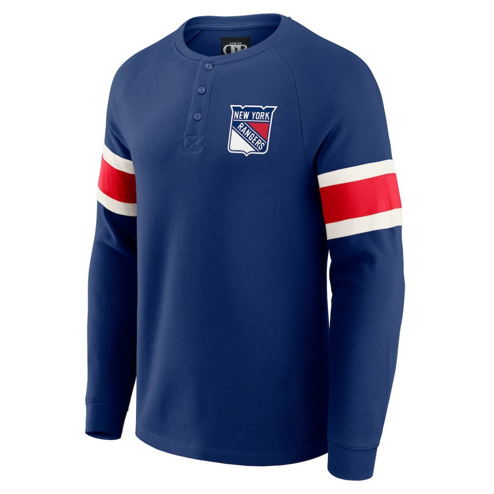 New York Rangers Darius Rucker Collection by Fanatics Waffle-Knit Raglan Long Sleeve Henley T-Shirt - Navy T-shirts