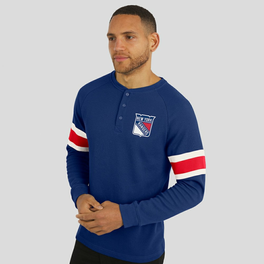 New York Rangers Darius Rucker Collection by Fanatics Waffle-Knit Raglan Long Sleeve Henley T-Shirt - Navy T-shirts