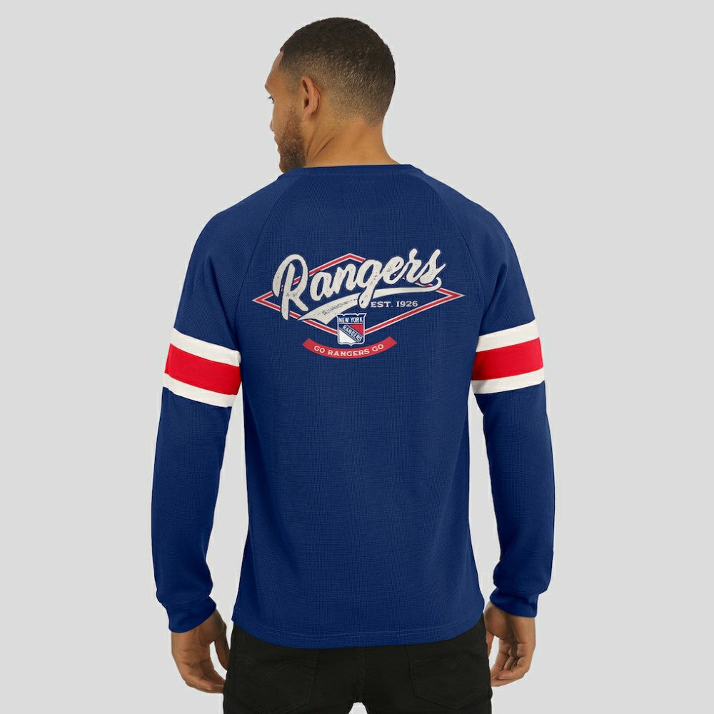 New York Rangers Darius Rucker Collection by Fanatics Waffle-Knit Raglan Long Sleeve Henley T-Shirt - Navy T-shirts