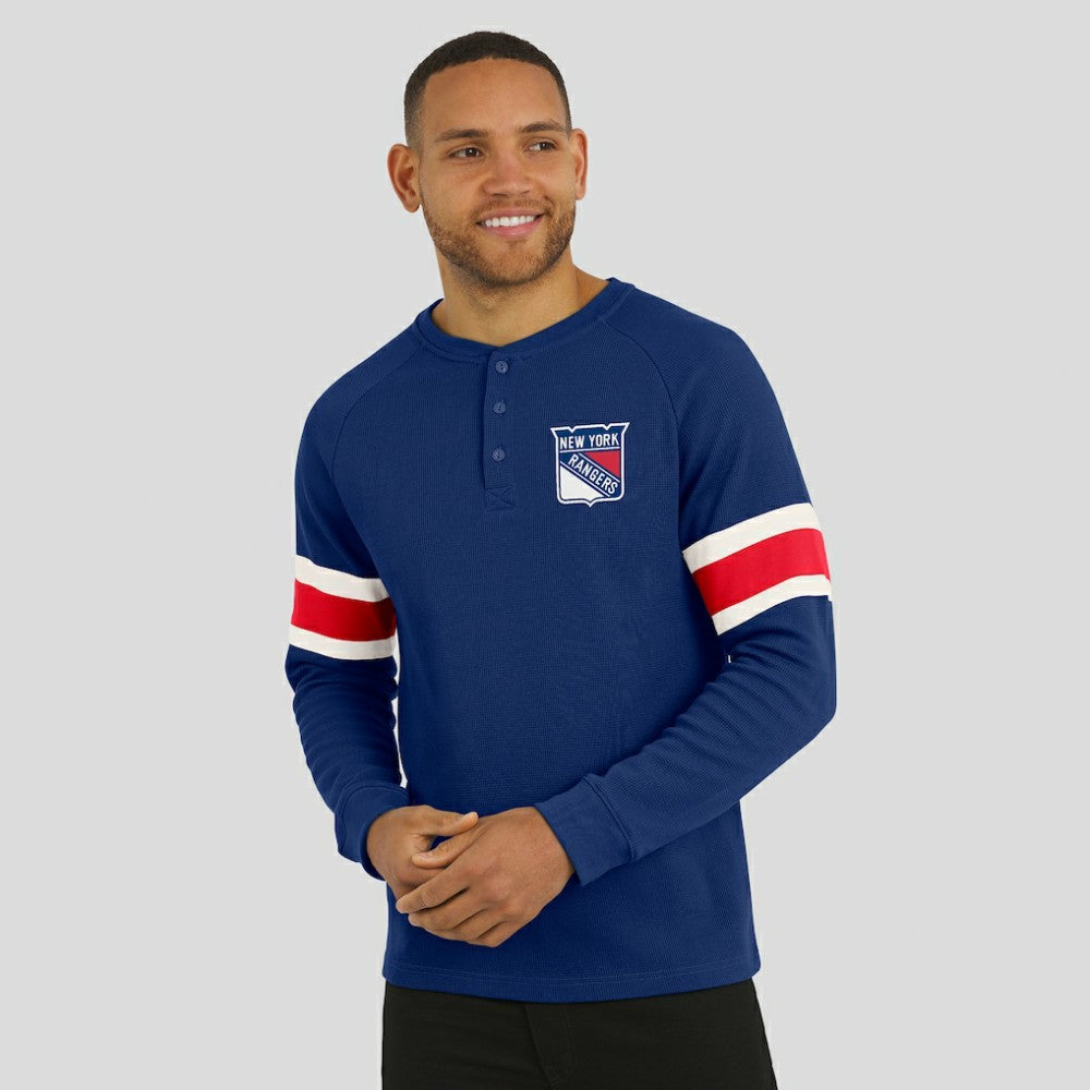New York Rangers Darius Rucker Collection by Fanatics Waffle-Knit Raglan Long Sleeve Henley T-Shirt - Navy T-shirts