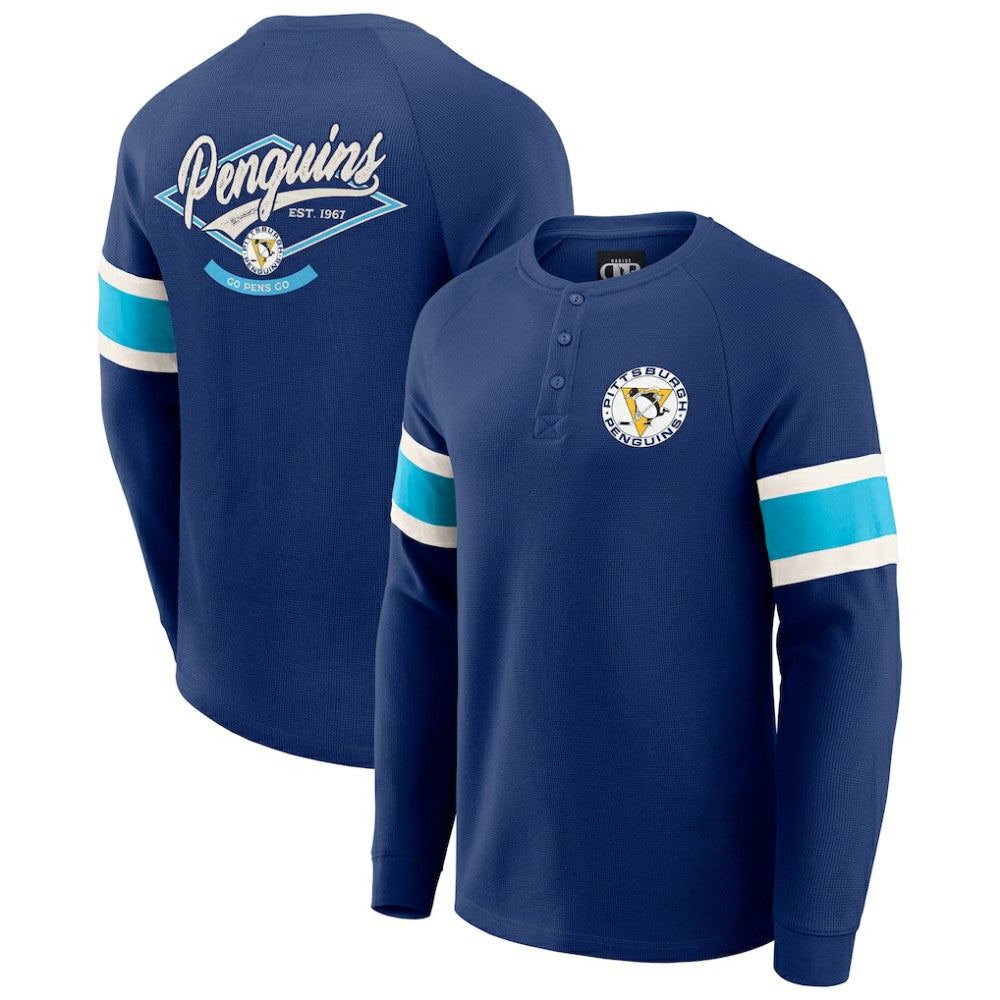 Pittsburgh Penguins Darius Rucker Collection by Fanatics Waffle-Knit Raglan Long Sleeve Henley T-Shirt - Navy T-shirts