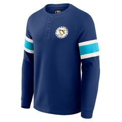 Pittsburgh Penguins Darius Rucker Collection by Fanatics Waffle-Knit Raglan Long Sleeve Henley T-Shirt - Navy T-shirts