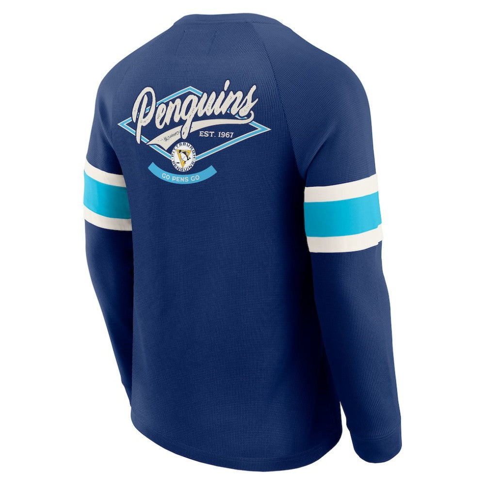 Pittsburgh Penguins Darius Rucker Collection by Fanatics Waffle-Knit Raglan Long Sleeve Henley T-Shirt - Navy T-shirts