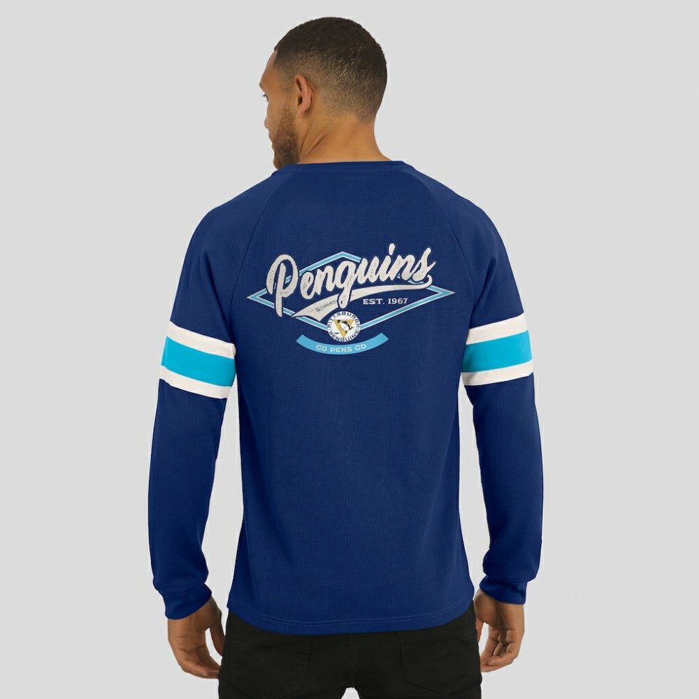 Pittsburgh Penguins Darius Rucker Collection by Fanatics Waffle-Knit Raglan Long Sleeve Henley T-Shirt - Navy T-shirts