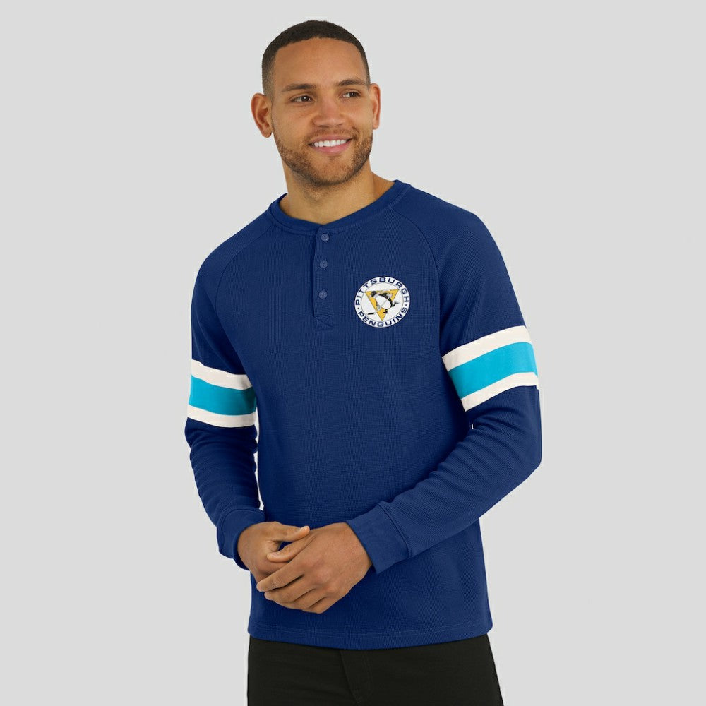 Pittsburgh Penguins Darius Rucker Collection by Fanatics Waffle-Knit Raglan Long Sleeve Henley T-Shirt - Navy T-shirts