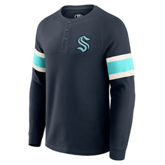 Seattle Kraken Darius Rucker Collection by Fanatics Waffle-Knit Raglan Long Sleeve Henley T-Shirt - Deep Sea Blue T-shirts