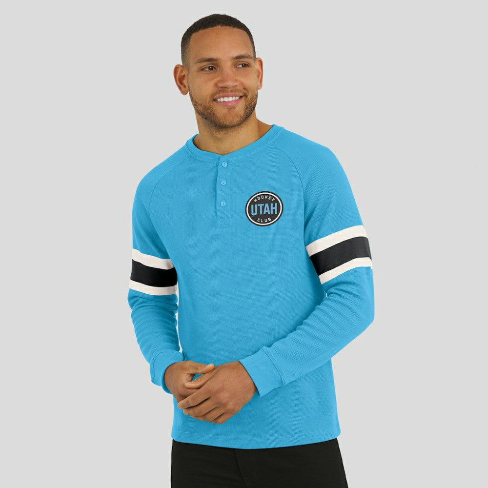 Utah Hockey Club Darius Rucker Collection by Fanatics Waffle-Knit Raglan Long Sleeve Henley T-Shirt - Light Blue T-shirts
