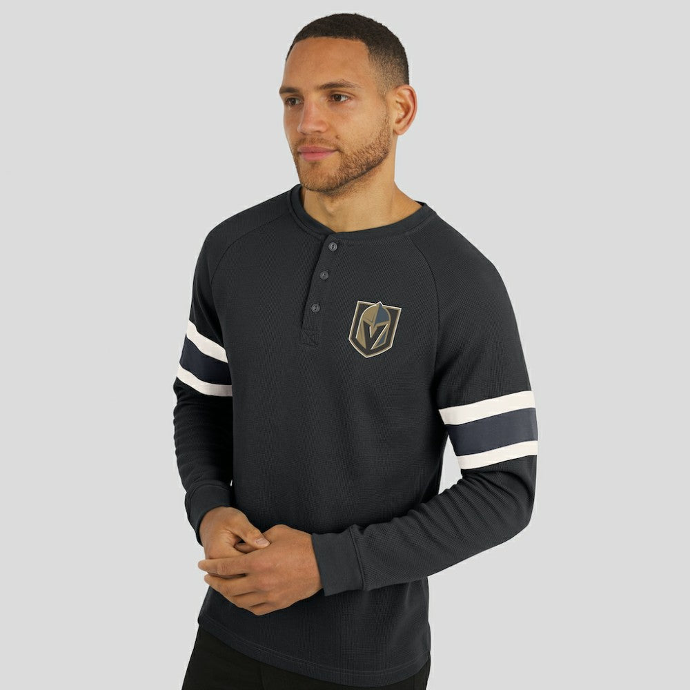 Vegas Golden Knights Darius Rucker Collection by Fanatics Waffle-Knit Raglan Long Sleeve Henley T-Shirt - Black T-shirts