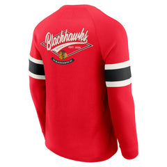 Chicago Blackhawks Darius Rucker Collection by Fanatics Waffle-Knit Raglan Long Sleeve Henley T-Shirt - Red T-shirts