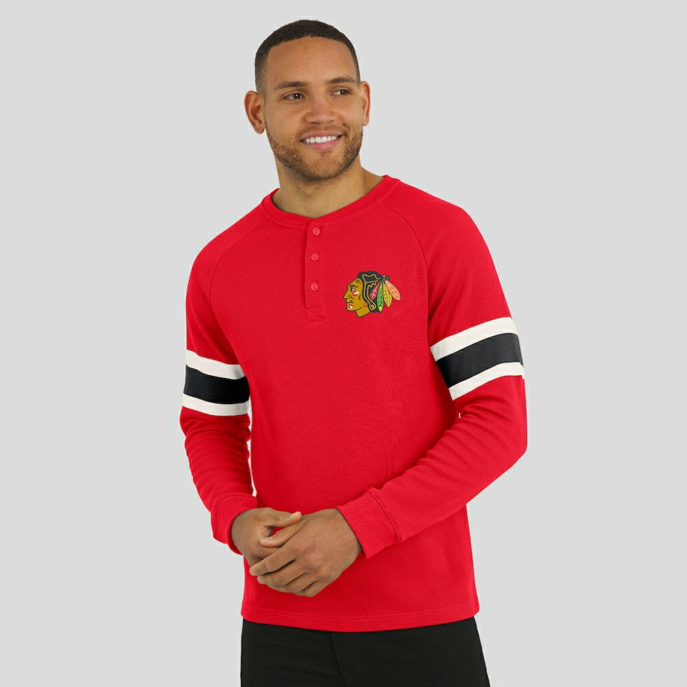 Chicago Blackhawks Darius Rucker Collection by Fanatics Waffle-Knit Raglan Long Sleeve Henley T-Shirt - Red T-shirts