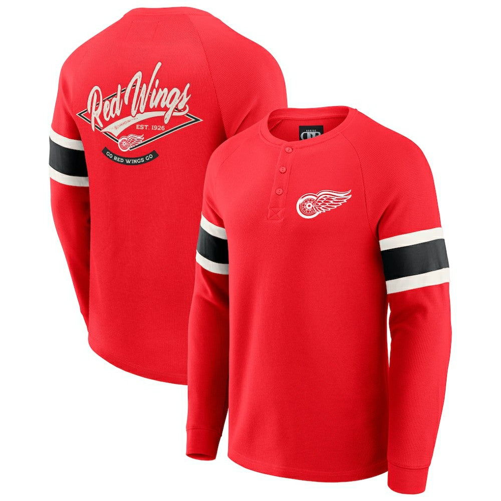Detroit Red Wings Darius Rucker Collection by Fanatics Waffle-Knit Raglan Long Sleeve Henley T-Shirt - Red T-shirts