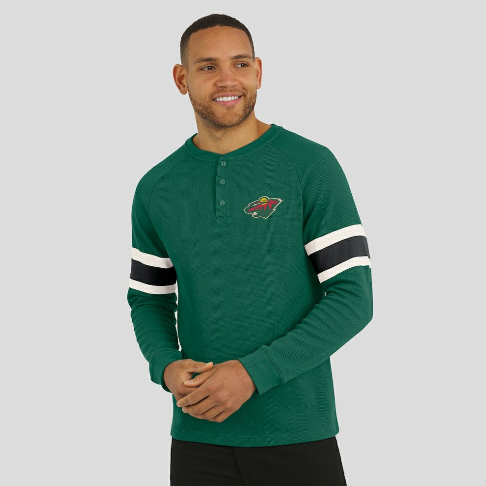 Minnesota Wild Darius Rucker Collection by Fanatics Waffle-Knit Raglan Long Sleeve Henley T-Shirt - Green T-shirts