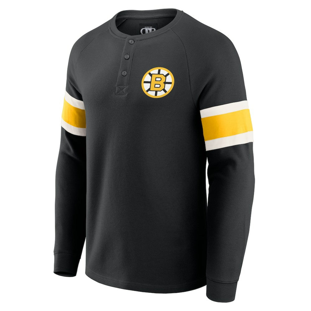Boston Bruins Darius Rucker Collection by Fanatics Waffle-Knit Raglan Long Sleeve Henley T-Shirt - Black T-shirts
