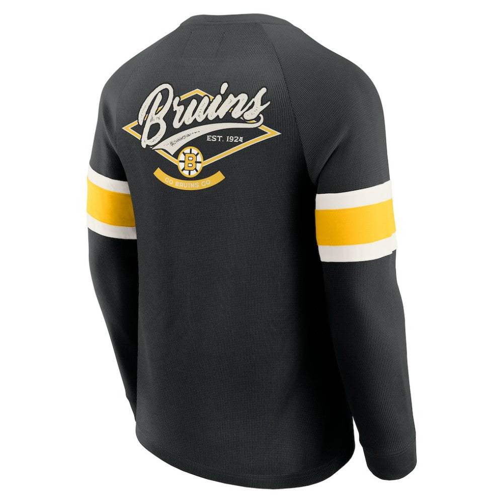 Boston Bruins Darius Rucker Collection by Fanatics Waffle-Knit Raglan Long Sleeve Henley T-Shirt - Black T-shirts