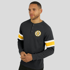 Boston Bruins Darius Rucker Collection by Fanatics Waffle-Knit Raglan Long Sleeve Henley T-Shirt - Black T-shirts