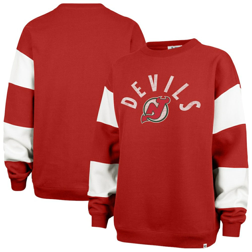 New Jersey Devils '47 Women's Eephus Barred Pullover Sweatshirt - Red Sweatshirts