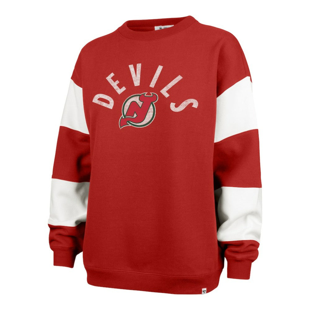 New Jersey Devils '47 Women's Eephus Barred Pullover Sweatshirt - Red Sweatshirts