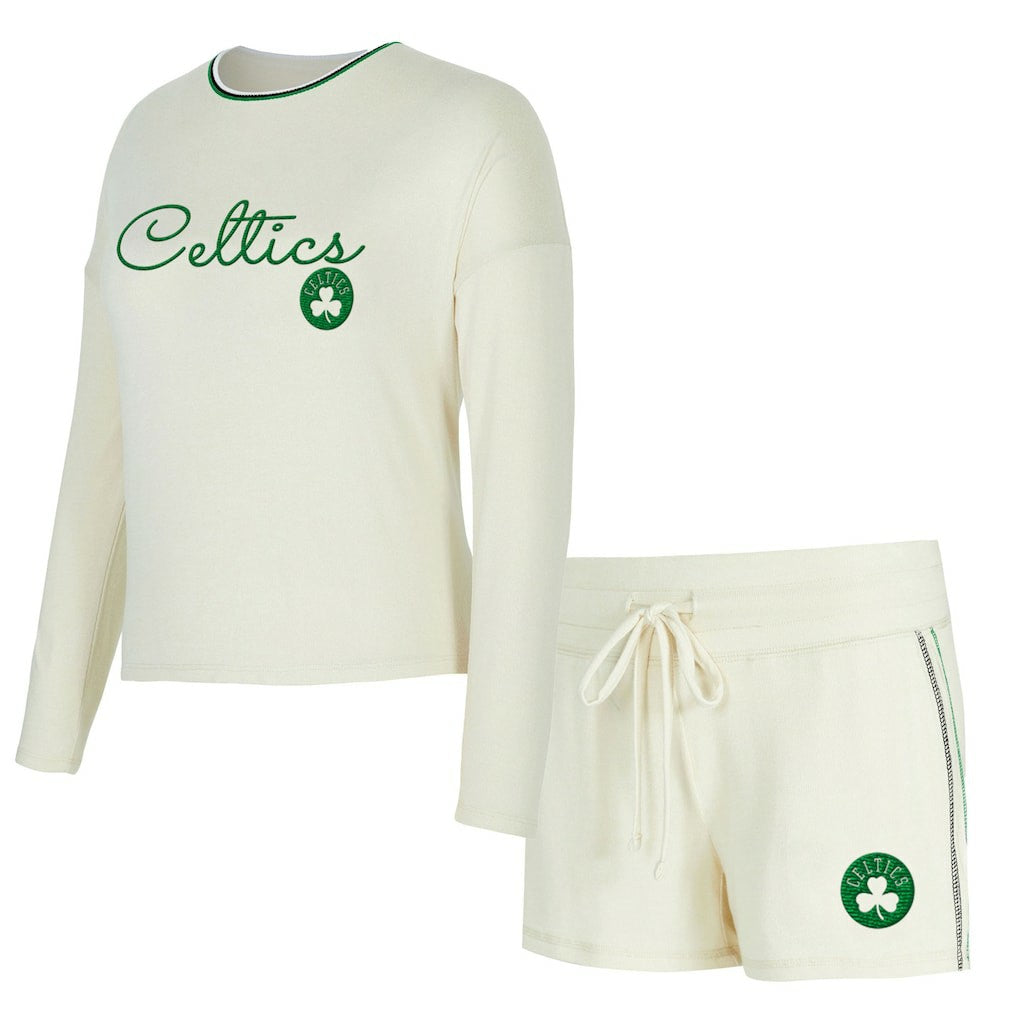 Boston Celtics Concepts Sport Women's Kaki Hacci Knit Long Sleeve Top & Shorts Set - Cream cheap