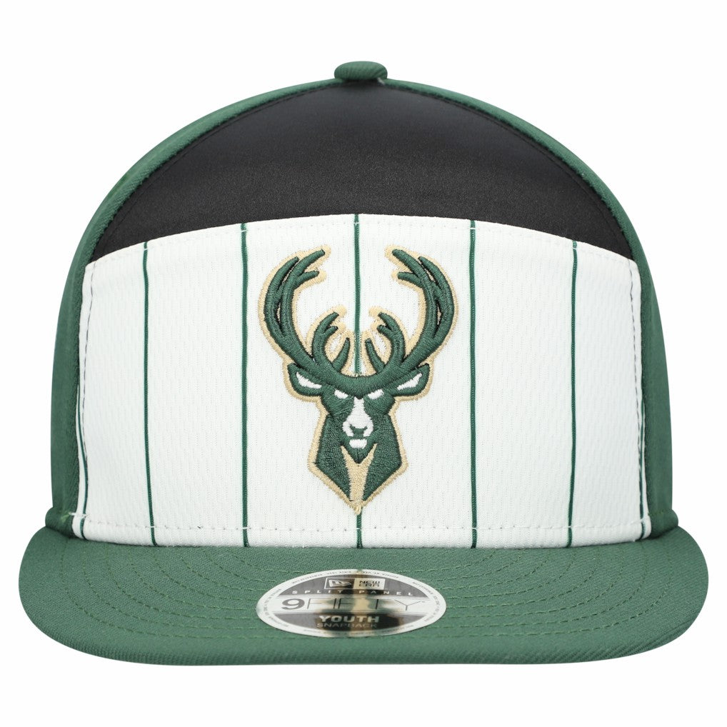 Milwaukee Bucks Youth 2025 NBA Tip Off Split Panel 9FIFTY Snapback Hat - White/Hunter Green outlet