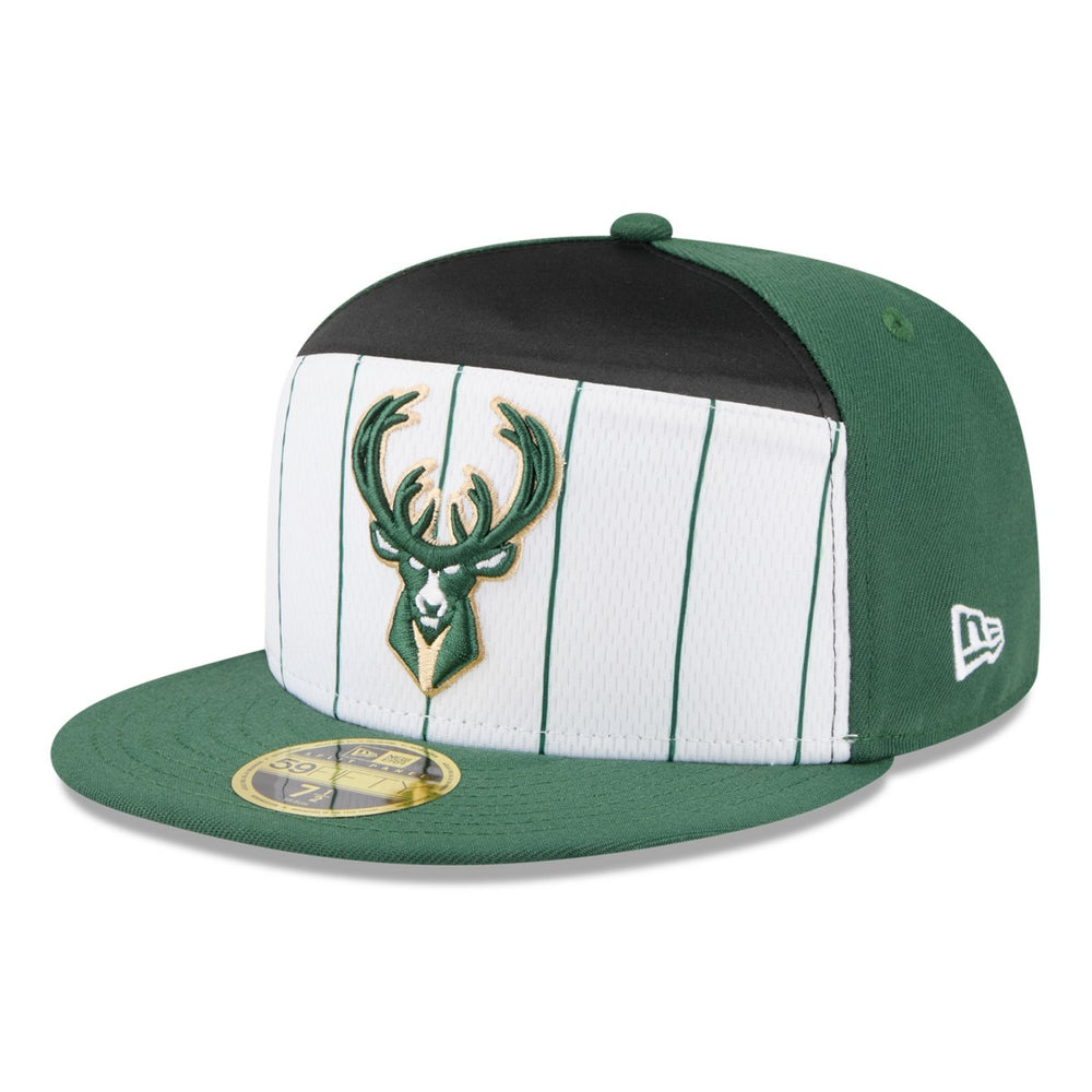 Milwaukee Bucks 2025 NBA Tip Off Split Panel 59FIFTY Fitted Hat - White/Hunter Green cheap