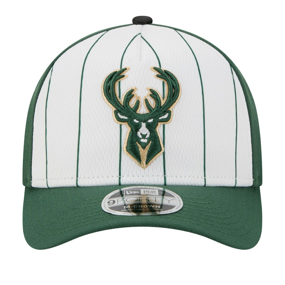 Milwaukee Bucks 2025 NBA Tip Off M-Crown A-Frame 9FORTY Adjustable Hat - White/Hunter Green sale