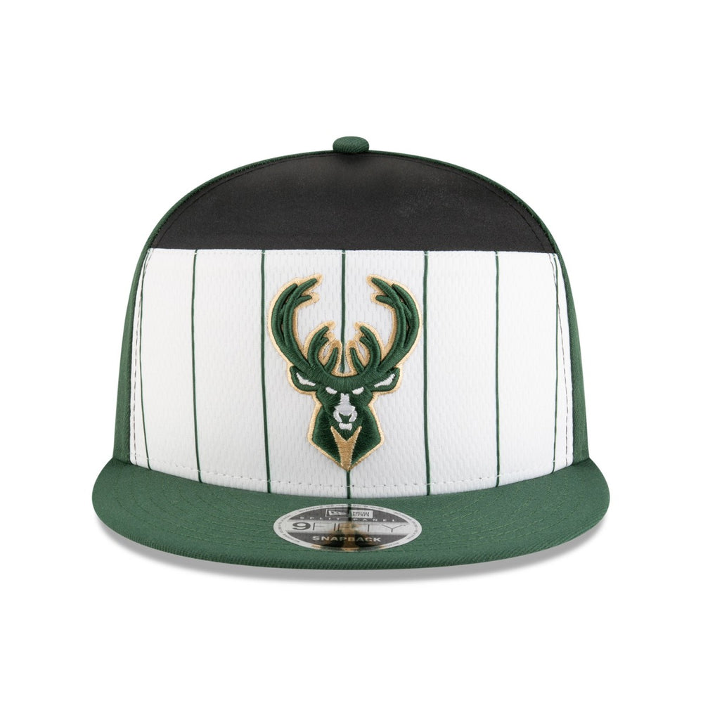 Milwaukee Bucks 2025 NBA Tip Off Split Panel 9FIFTY Snapback Hat - White/Hunter Green on sale