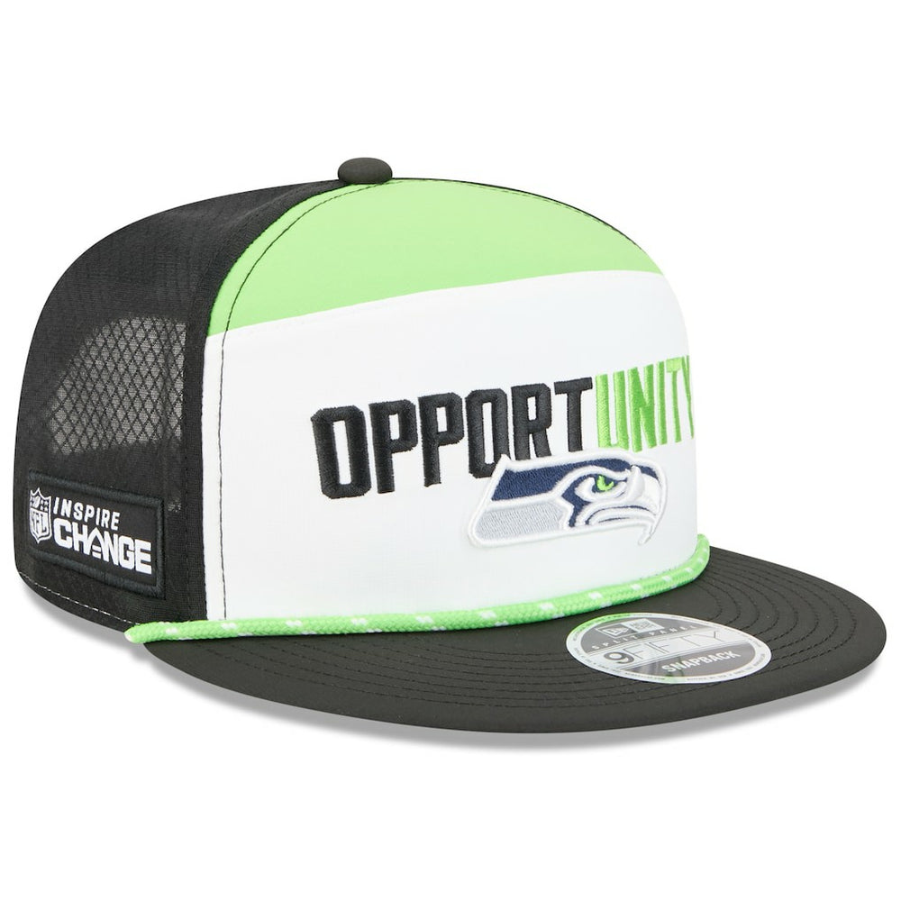 Seattle Seahawks New Era 2025 Inspire Change Split Panel 9FIFTY Snapback Hat - White/Black cheap