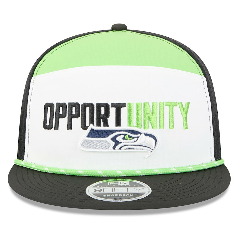 Seattle Seahawks New Era 2025 Inspire Change Split Panel 9FIFTY Snapback Hat - White/Black cheap