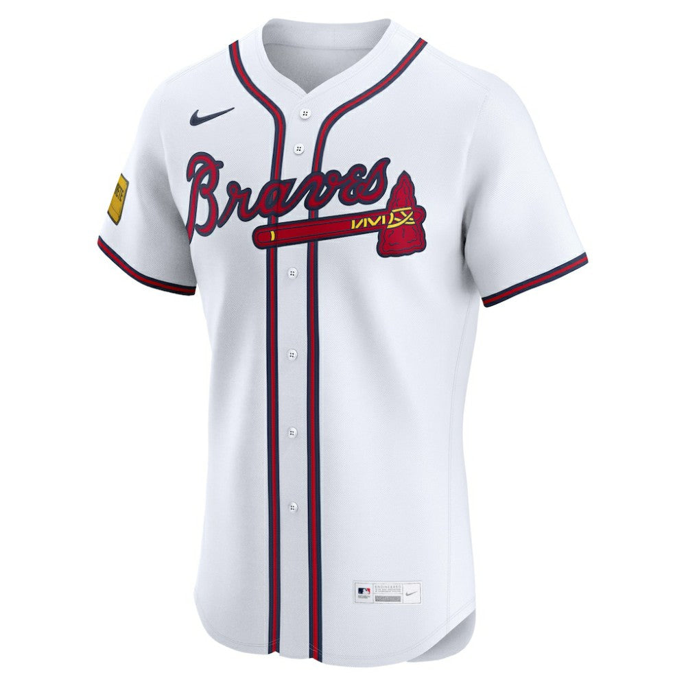 Atlanta Braves Home Elite Sponsor Patch Custom Jersey White