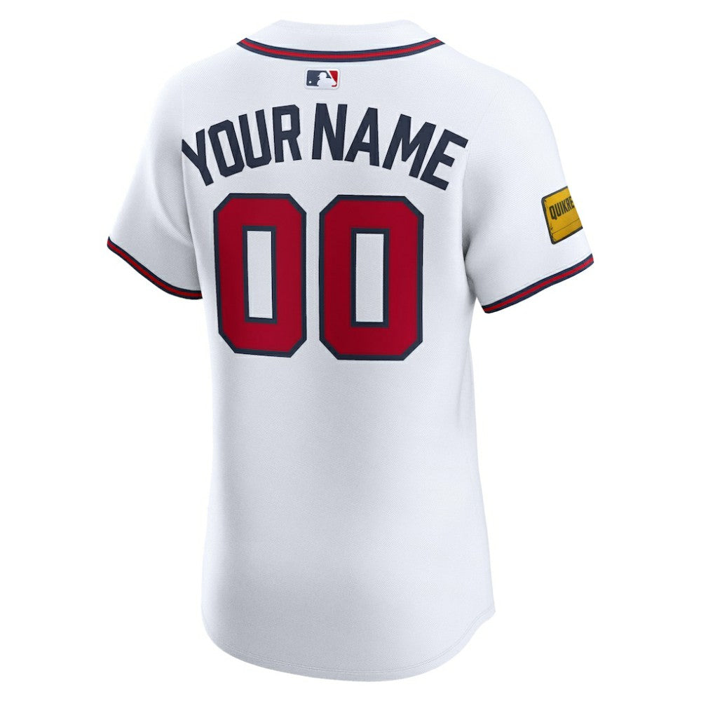 Atlanta Braves Home Elite Sponsor Patch Custom Jersey White