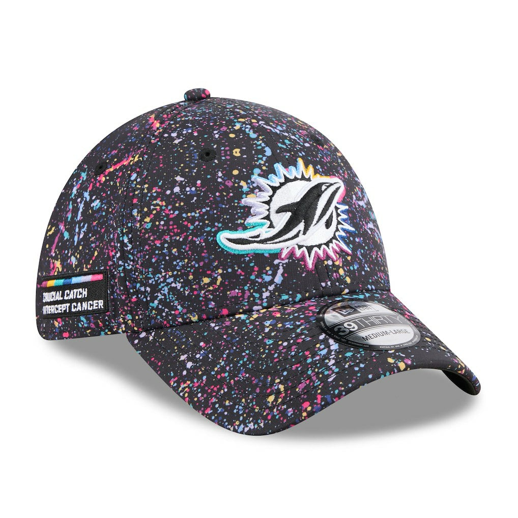 Miami Dolphins New Era 2025 NFL Crucial Catch 39THIRTY Flex Hat - Black discount
