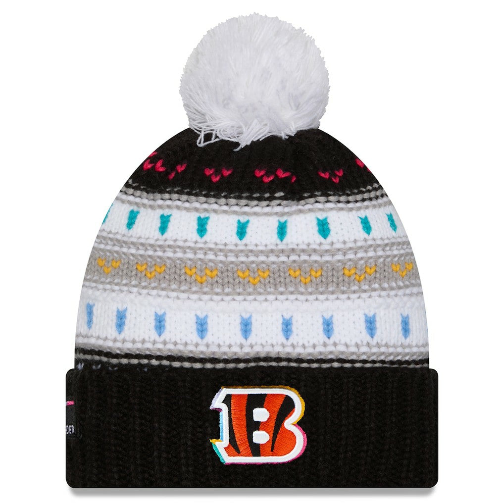 Cincinnati Bengals New Era Women's 2025 NFL Crucial Catch Cuffed Knit Hat with Pom - Black discount